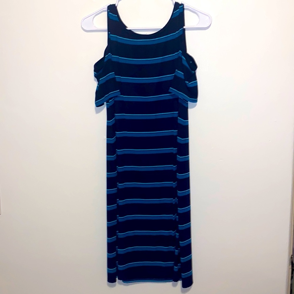 Medium WHBM White House Black Market Striped Cold Shoulder Stretchy Dress